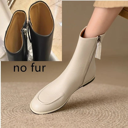 Women Genuine Leather Winter Ankle Boots Flat Short Fashion Knight Boots