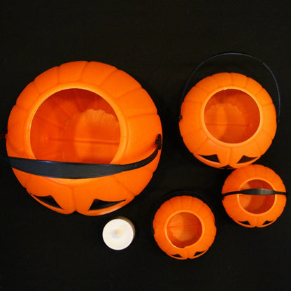 Halloween Pumpkin Buckets 3-Pack, Portable Candy Holders for Trick or Treating, Ghost Festival Party & Home Decoration