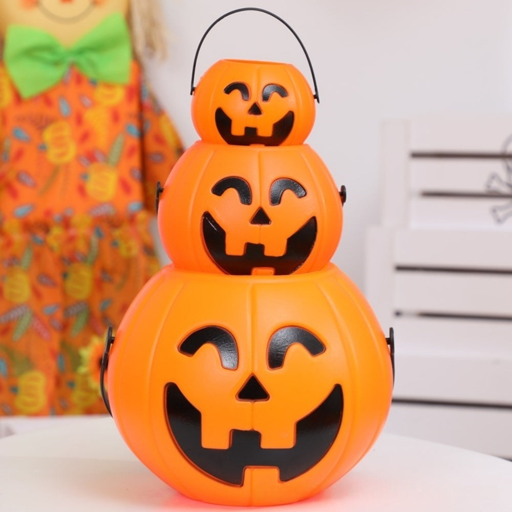 Halloween Pumpkin Buckets 3-Pack, Portable Candy Holders for Trick or Treating, Ghost Festival Party & Home Decoration