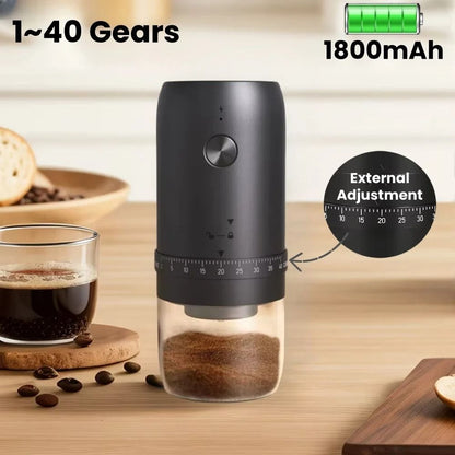 Portable Electric Coffee Bean Grinder with 40 Gear Settings and 1800mAh Battery