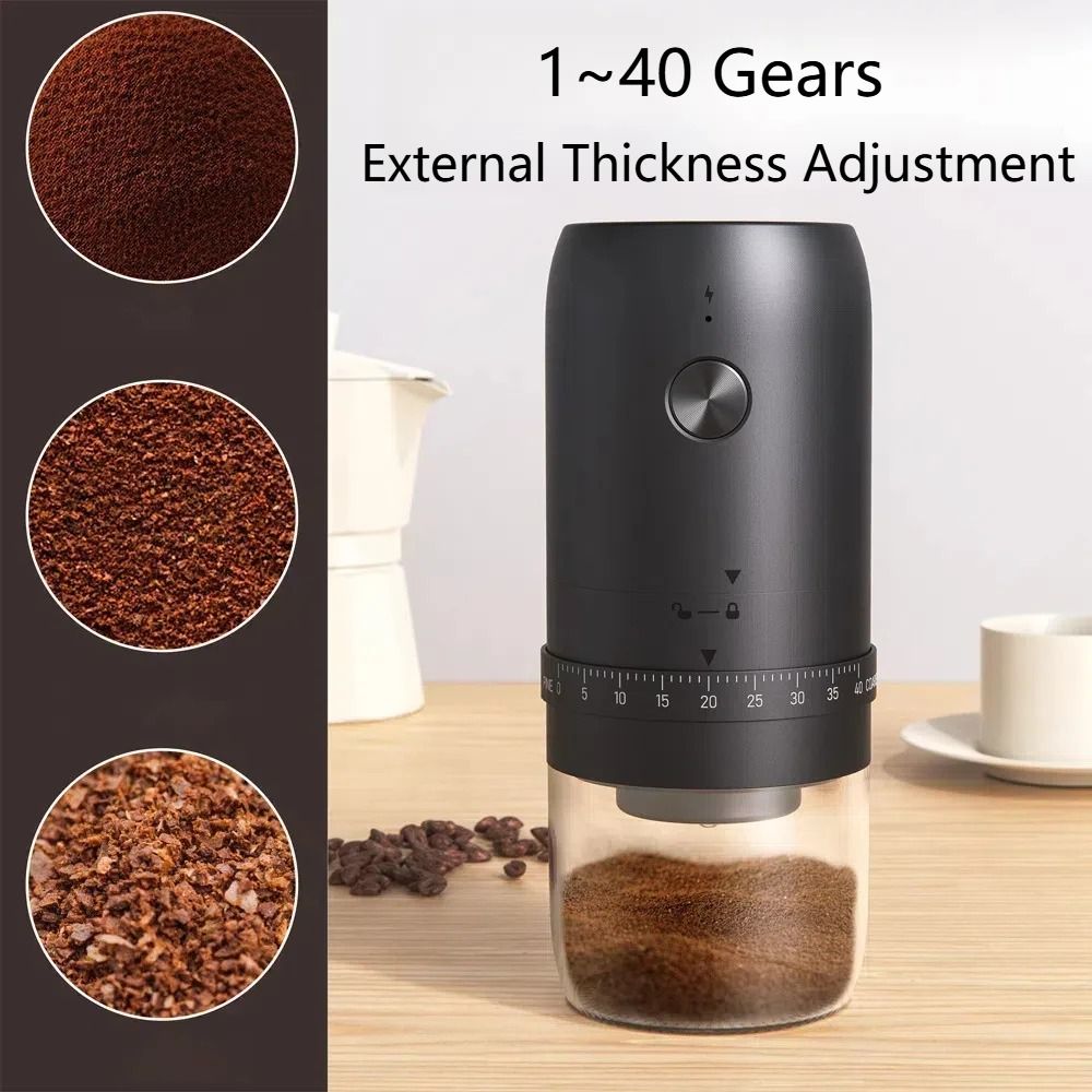 Portable Electric Coffee Bean Grinder with 40 Gear Settings and 1800mAh Battery