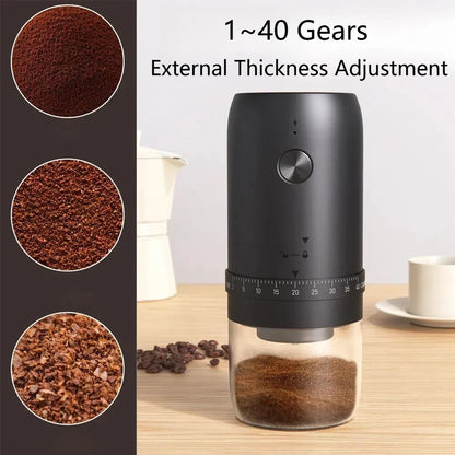 Portable Electric Coffee Bean Grinder with 40 Gear Settings and 1800mAh Battery