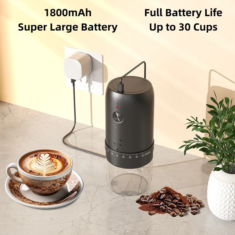 Portable Electric Coffee Bean Grinder with 40 Gear Settings and 1800mAh Battery