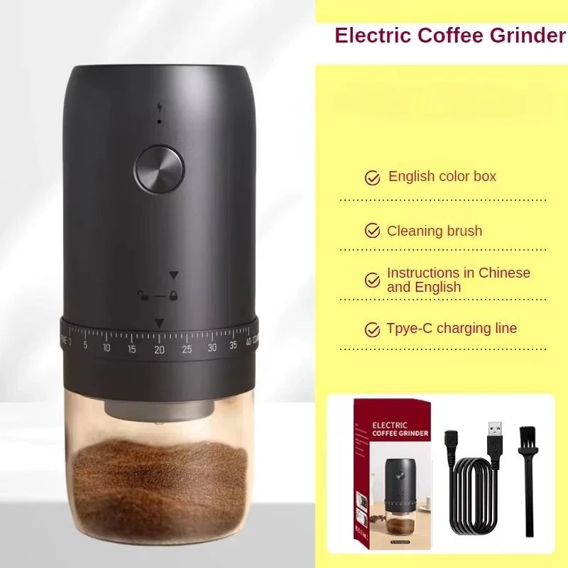 Portable Electric Coffee Bean Grinder with 40 Gear Settings and 1800mAh Battery