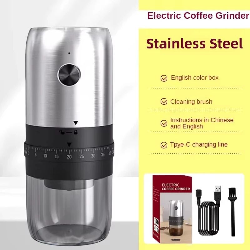 Portable Electric Coffee Bean Grinder with 40 Gear Settings and 1800mAh Battery