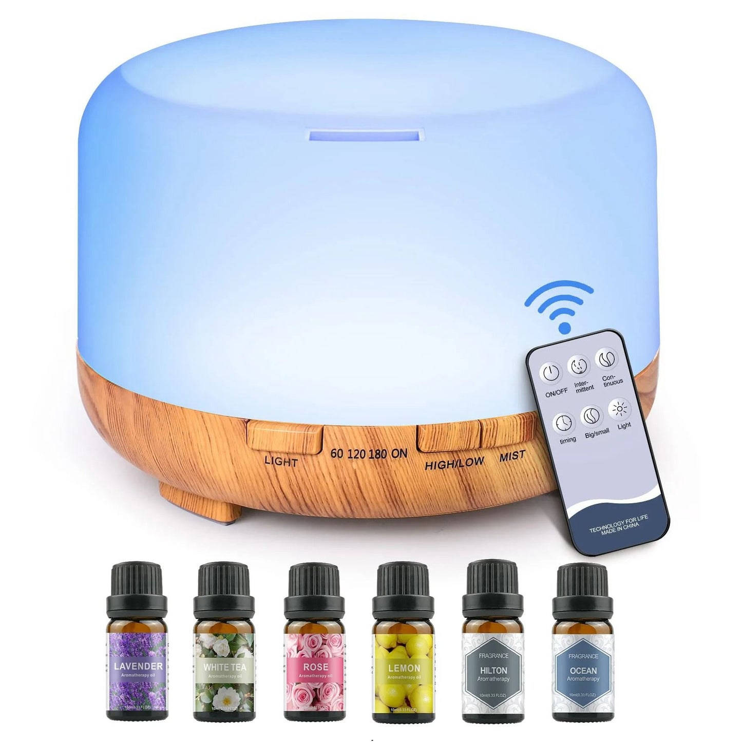 500ML Aromatherapy Oil Diffuser with 6 Essential Oils Set
