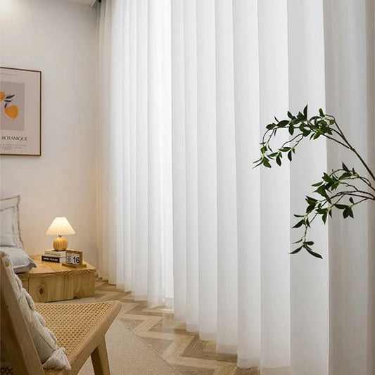 White Tulle Chiffon Curtains Luxury Thick Yarn Window Drapes for Bedroom and Living Room