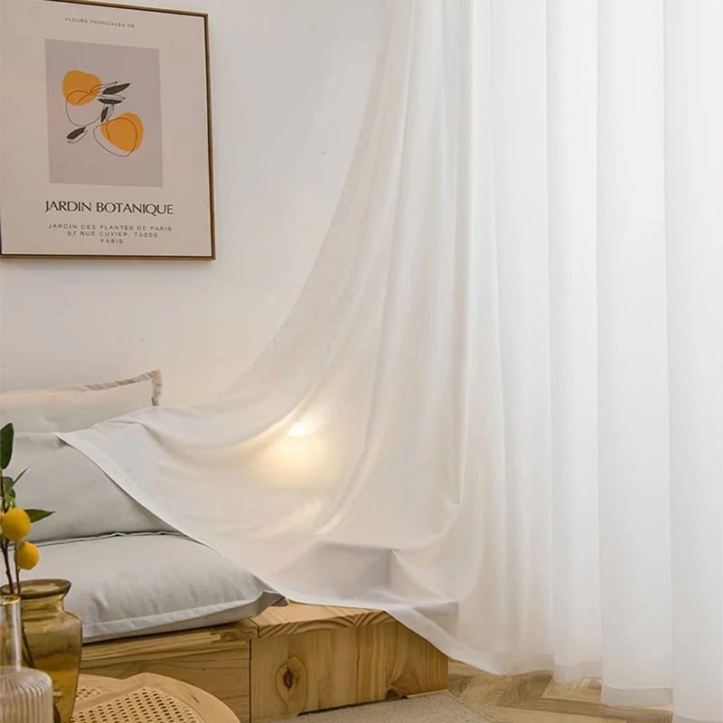 White Tulle Chiffon Curtains Luxury Thick Yarn Window Drapes for Bedroom and Living Room