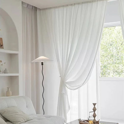 White Tulle Chiffon Curtains Luxury Thick Yarn Window Drapes for Bedroom and Living Room