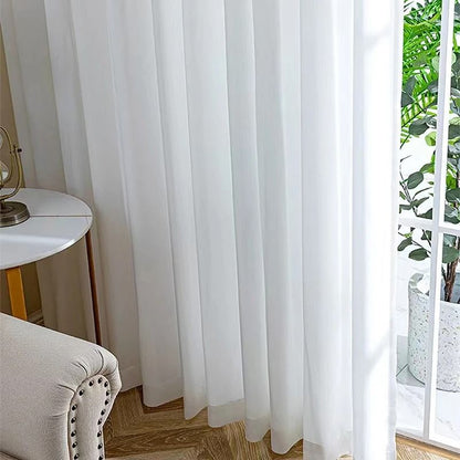 White Tulle Chiffon Curtains Luxury Thick Yarn Window Drapes for Bedroom and Living Room