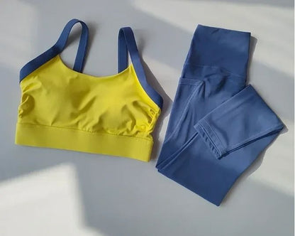High Intensity Color Block Cross Back Yoga Bra and High Waist Hip Lifting Leggings Set