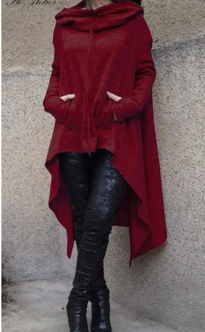 Women Long Oversized Hoodie Casual Solid Color Pullover with Plus Sizes S to 5XL