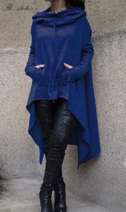 Women Long Oversized Hoodie Casual Solid Color Pullover with Plus Sizes S to 5XL