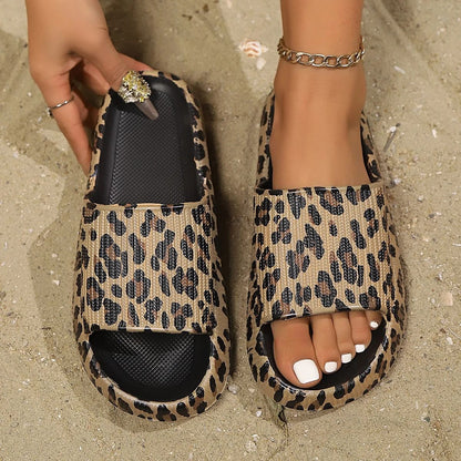 Leopard Print Slide Slippers for Women