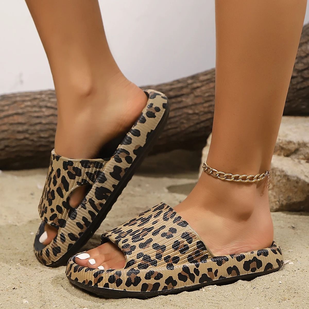 Leopard Print Slide Slippers for Women
