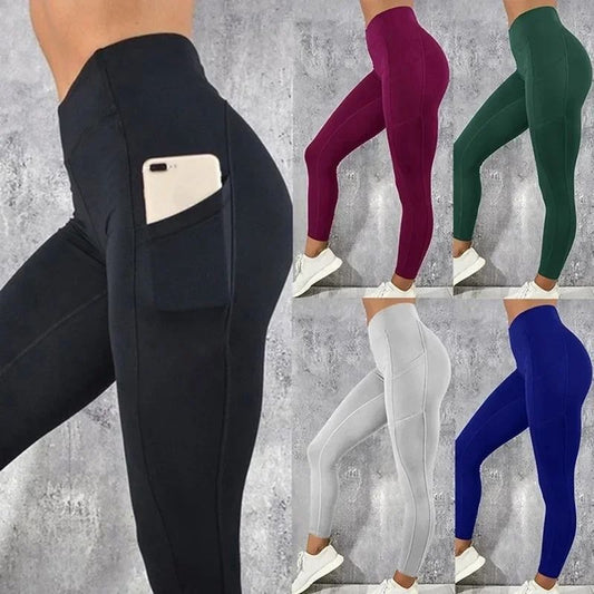 Women High Waist Yoga Leggings with Pocket Stretch Butt Lifting Workout Pants