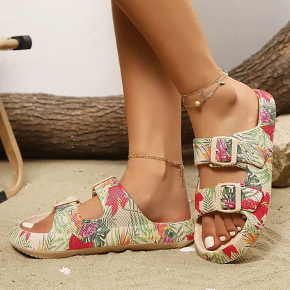 Flower Graffiti Double Strap EVA Slippers