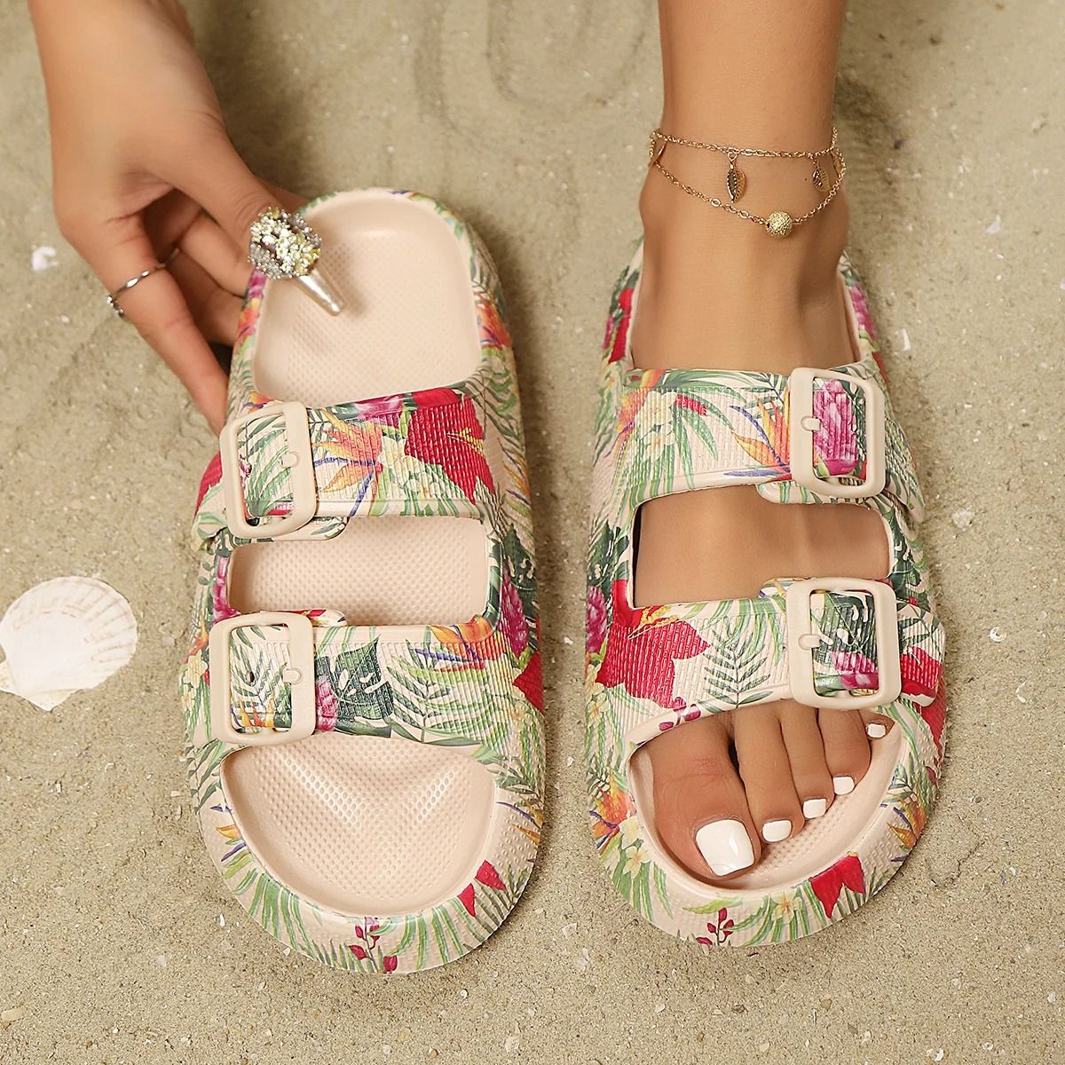 Flower Graffiti Double Strap EVA Slippers