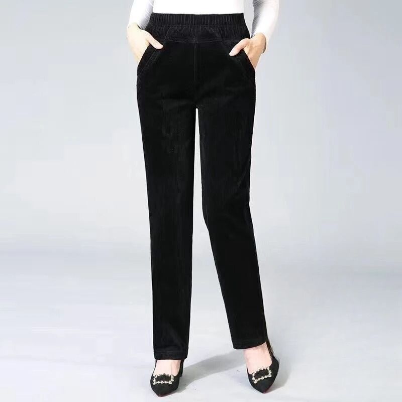 Women High Waist Corduroy Fleece Lined Warm Winter Pants