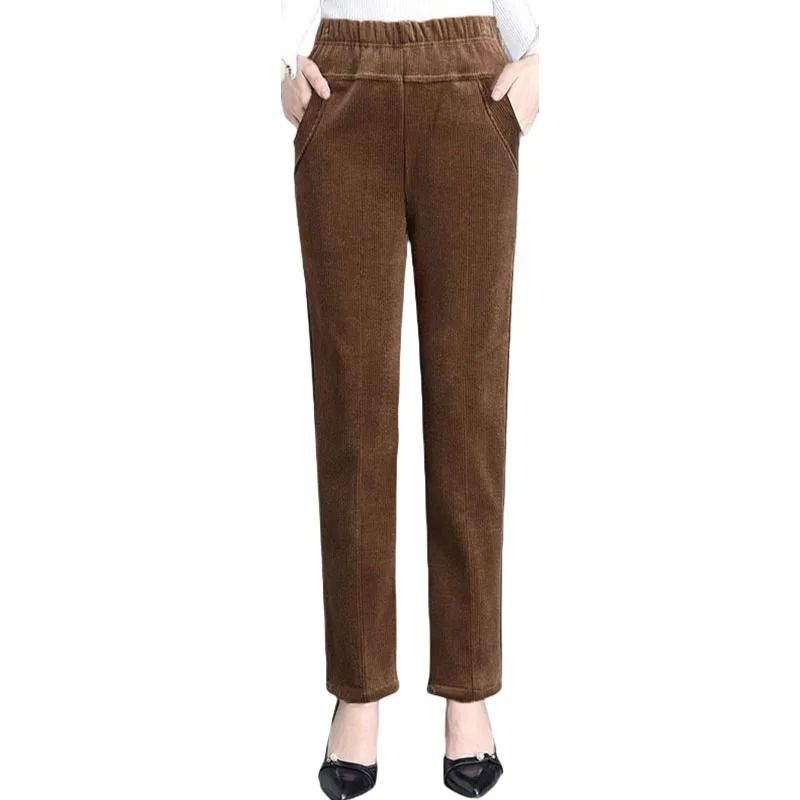 Women High Waist Corduroy Fleece Lined Warm Winter Pants