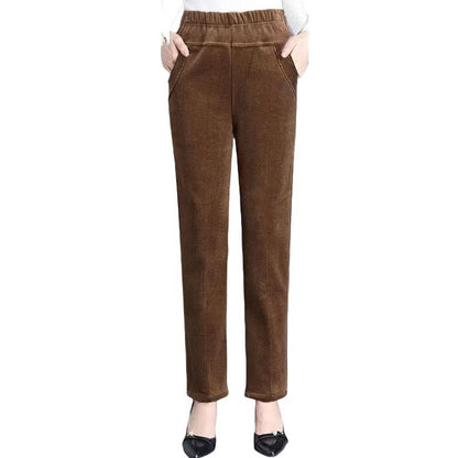 Women High Waist Corduroy Fleece Lined Warm Winter Pants
