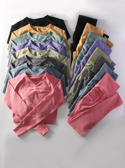 Women Seamless Yoga Sportswear 2 Piece Set with Crop Top and High Waist Leggings