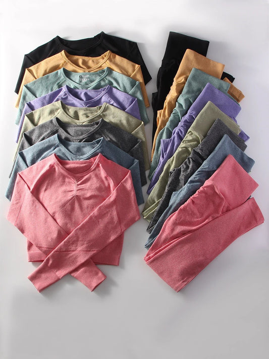 Women Seamless Yoga Sportswear 2 Piece Set with Crop Top and High Waist Leggings
