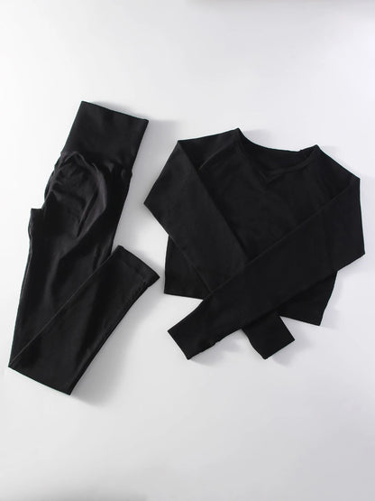 Women Seamless Yoga Sportswear 2 Piece Set with Crop Top and High Waist Leggings