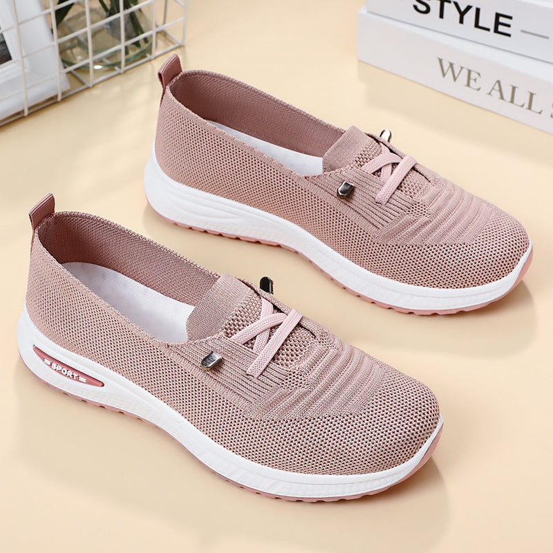 Women Casual Shoes Fashion, Breathable Mesh Flat Sneakers, Women Gym Shoes, Comfortable Walking Pink Footwear