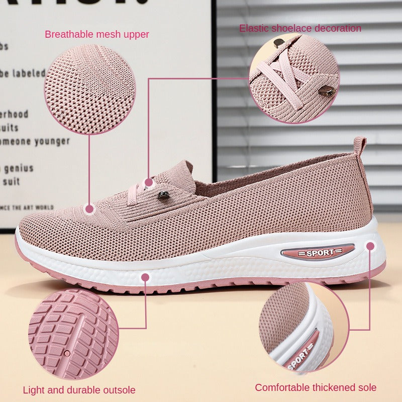 Women Casual Shoes Fashion, Breathable Mesh Flat Sneakers, Women Gym Shoes, Comfortable Walking Pink Footwear