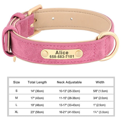 Personalized Dog Collar Custom Engraved PU Leather with Nameplate ID Tag