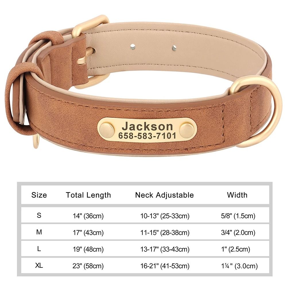 Personalized Dog Collar Custom Engraved PU Leather with Nameplate ID Tag