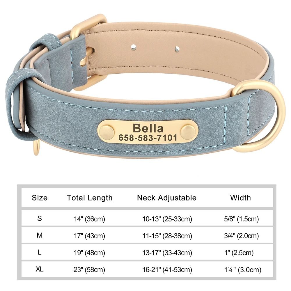 Personalized Dog Collar Custom Engraved PU Leather with Nameplate ID Tag