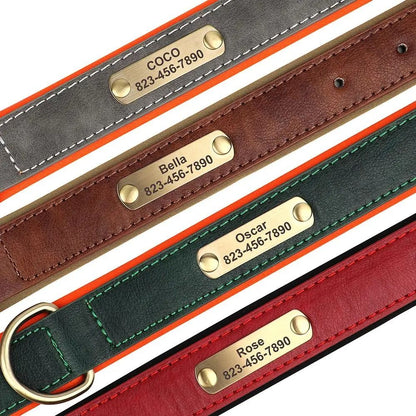 Personalized Dog Collar Custom Engraved PU Leather with Nameplate ID Tag
