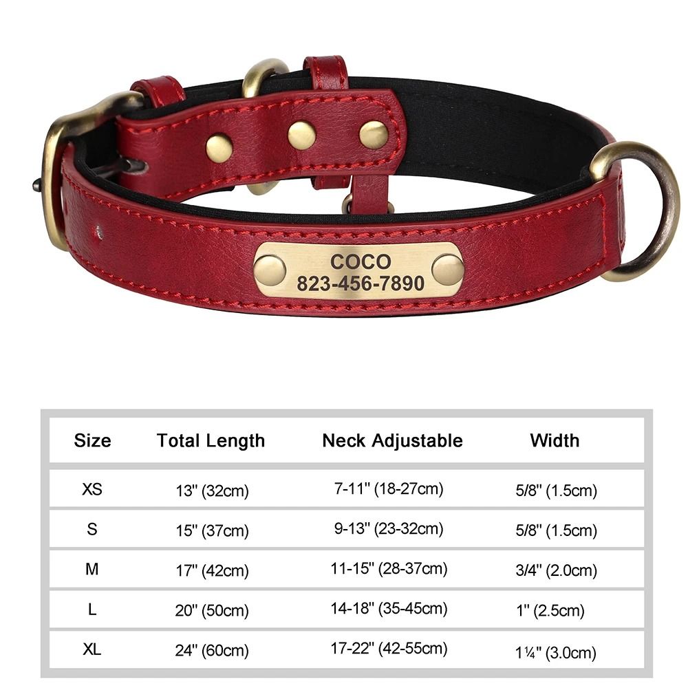 Personalized Dog Collar Custom Engraved PU Leather with Nameplate ID Tag