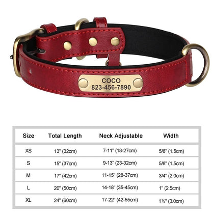 Personalized Dog Collar Custom Engraved PU Leather with Nameplate ID Tag