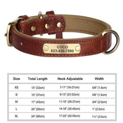 Personalized Dog Collar Custom Engraved PU Leather with Nameplate ID Tag