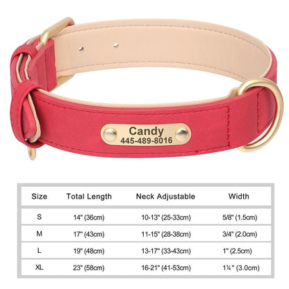Personalized Dog Collar Custom Engraved PU Leather with Nameplate ID Tag