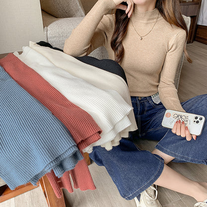 Women's Mock Neck Sweater,Vintage Basic Solid Knitted Pullover for Autumn Winter, Casual Slim Fit Korean Style Tops