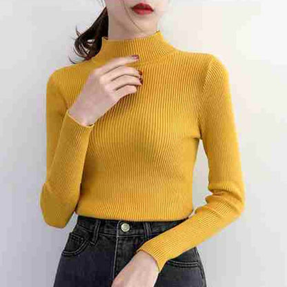 Women's Mock Neck Sweater,Vintage Basic Solid Knitted Pullover for Autumn Winter, Casual Slim Fit Korean Style Tops