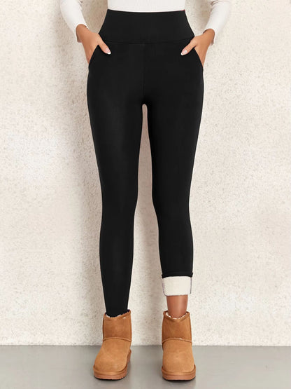 Ultra-Warm Velvet Winter Leggings with Pockets – High Waist Thick Thermal Pants for Women