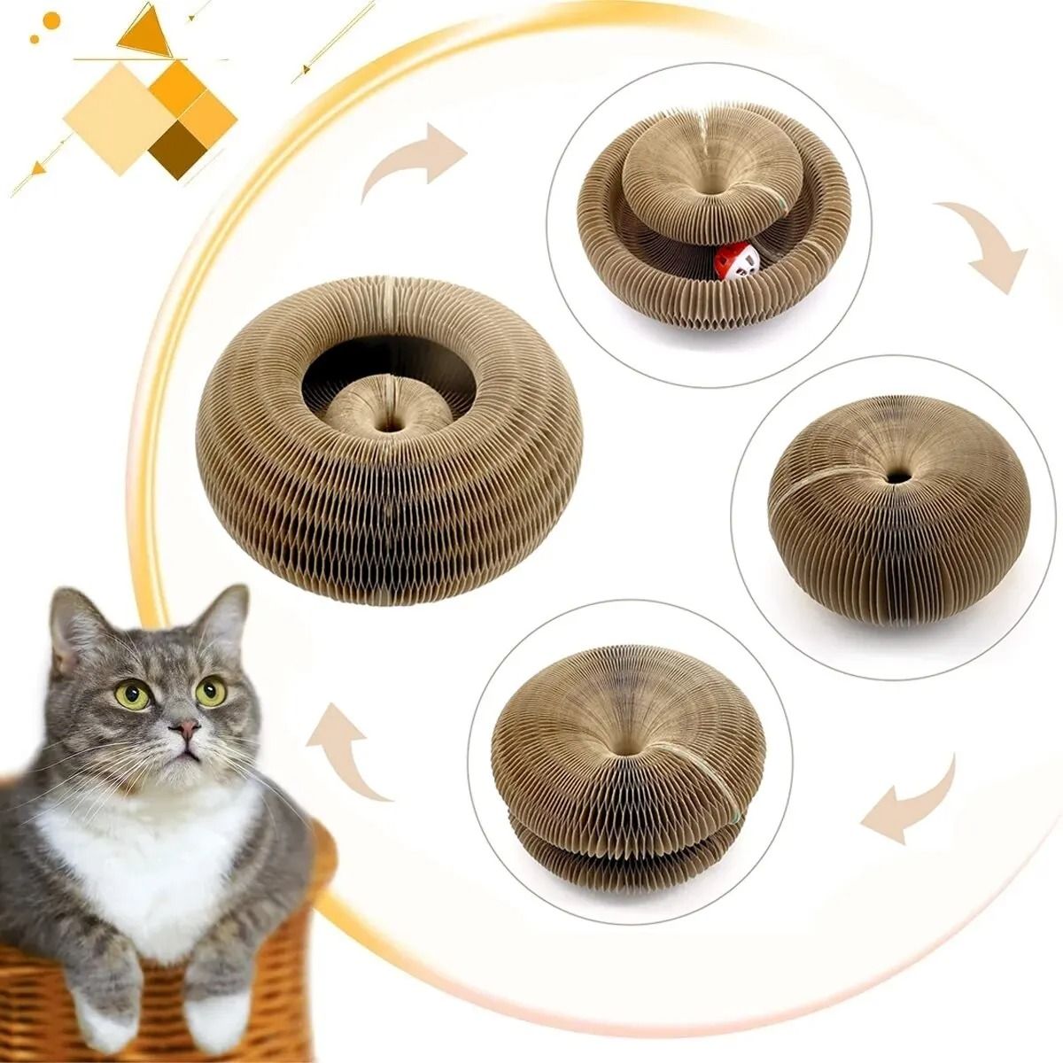 Magic Cat Scratch Round Corrugated Board with Ball Toy for Claw Grinding and Play