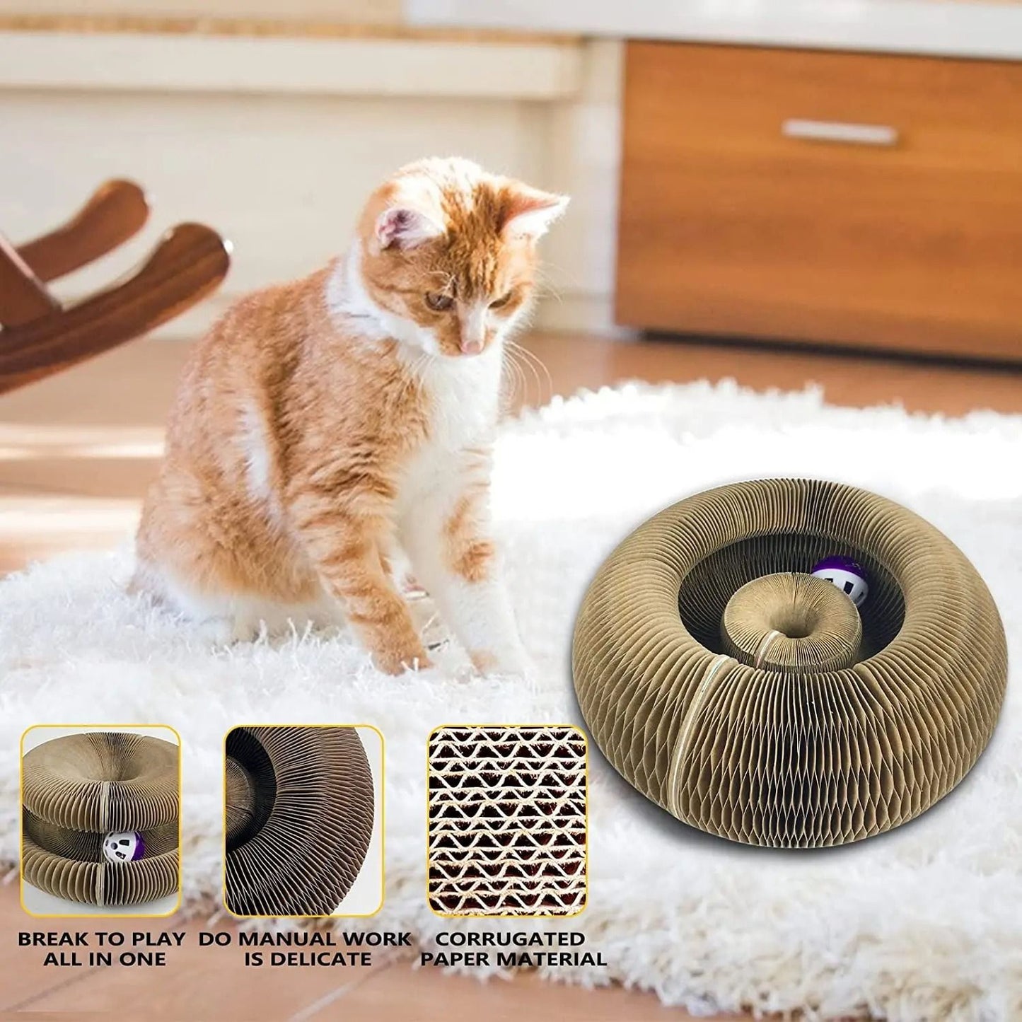 Magic Cat Scratch Round Corrugated Board with Ball Toy for Claw Grinding and Play