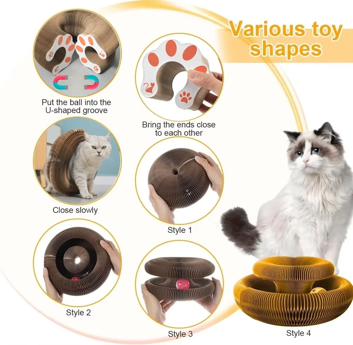 Magic Cat Scratch Round Corrugated Board with Ball Toy for Claw Grinding and Play