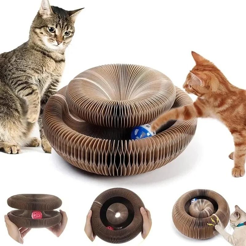Magic Cat Scratch Round Corrugated Board with Ball Toy for Claw Grinding and Play