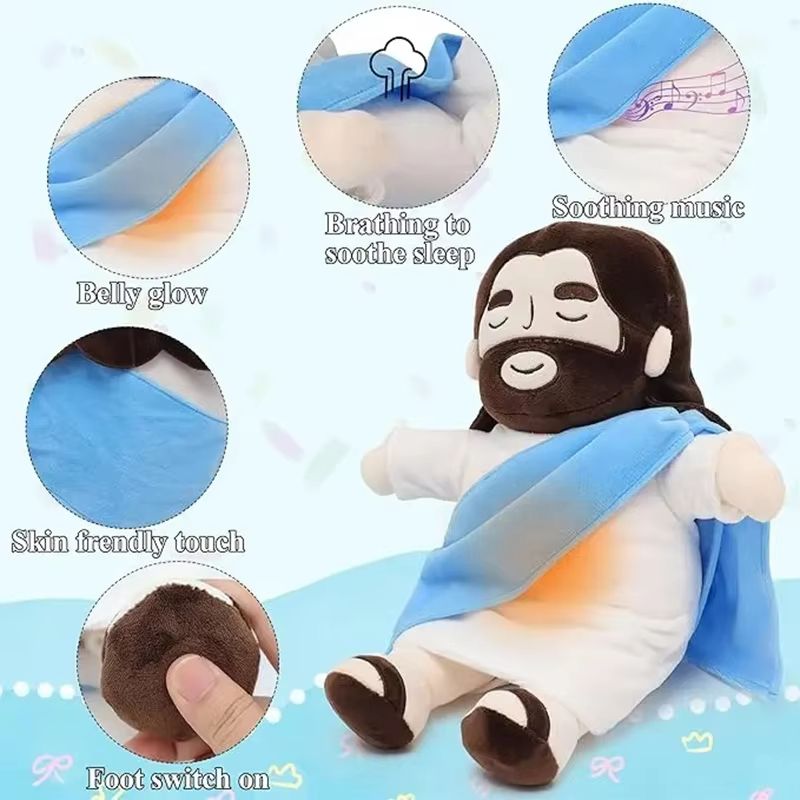 Soothing Breathing Jesus Plush Doll – Musical Sleep Companion & Calming Nighttime Toy for Children