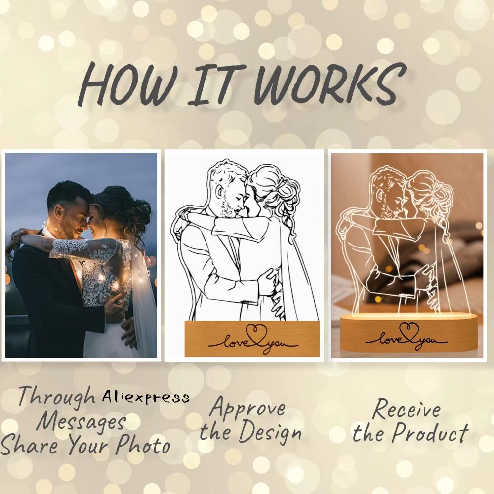 Personalized 3D Photo Lamp – Custom Night Light with Engraved Picture & Text for Wedding, Anniversary, or Valentine's Da
