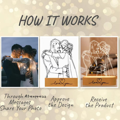 Personalized 3D Photo Lamp – Custom Night Light with Engraved Picture & Text for Wedding, Anniversary, or Valentine's Da