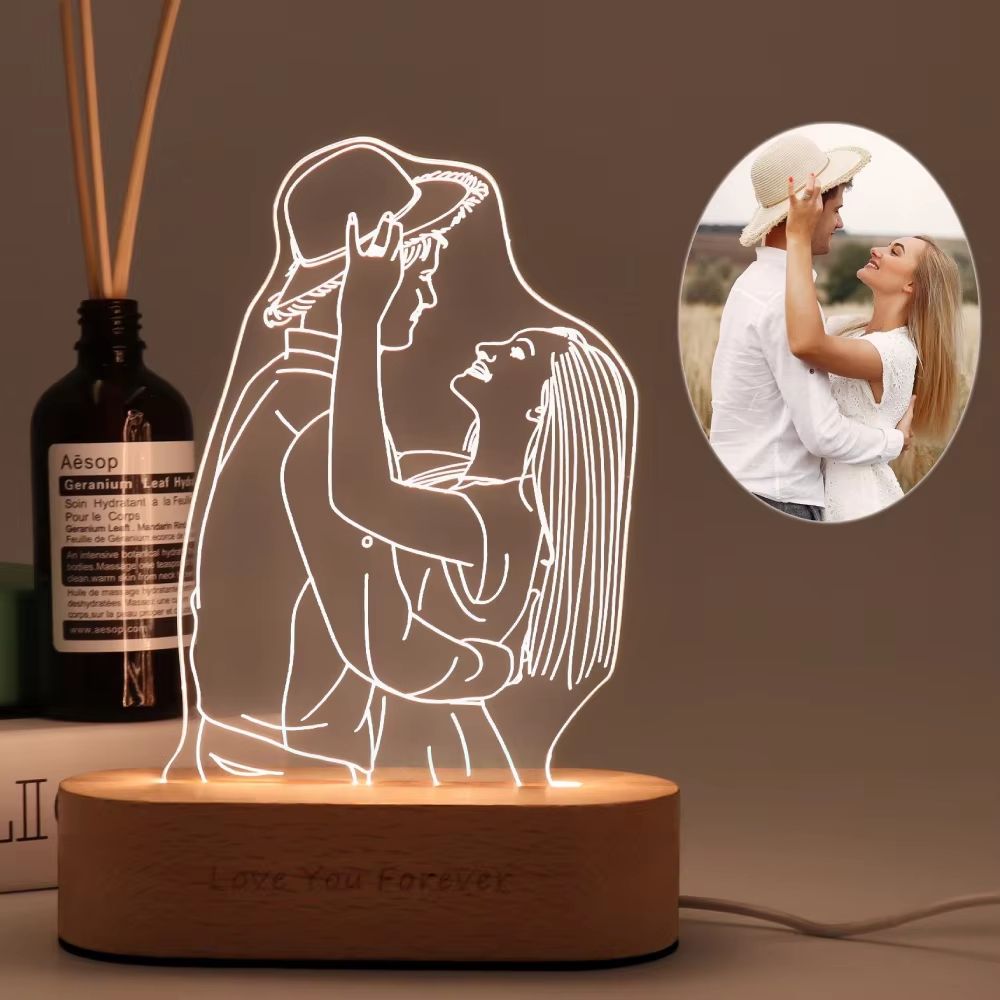Personalized 3D Photo Lamp – Custom Night Light with Engraved Picture & Text for Wedding, Anniversary, or Valentine's Da