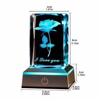Romantic 3D Rose Crystal Night Light – Colorful LED Lamp for Birthday, Anniversary, or Valentine's Day Gift